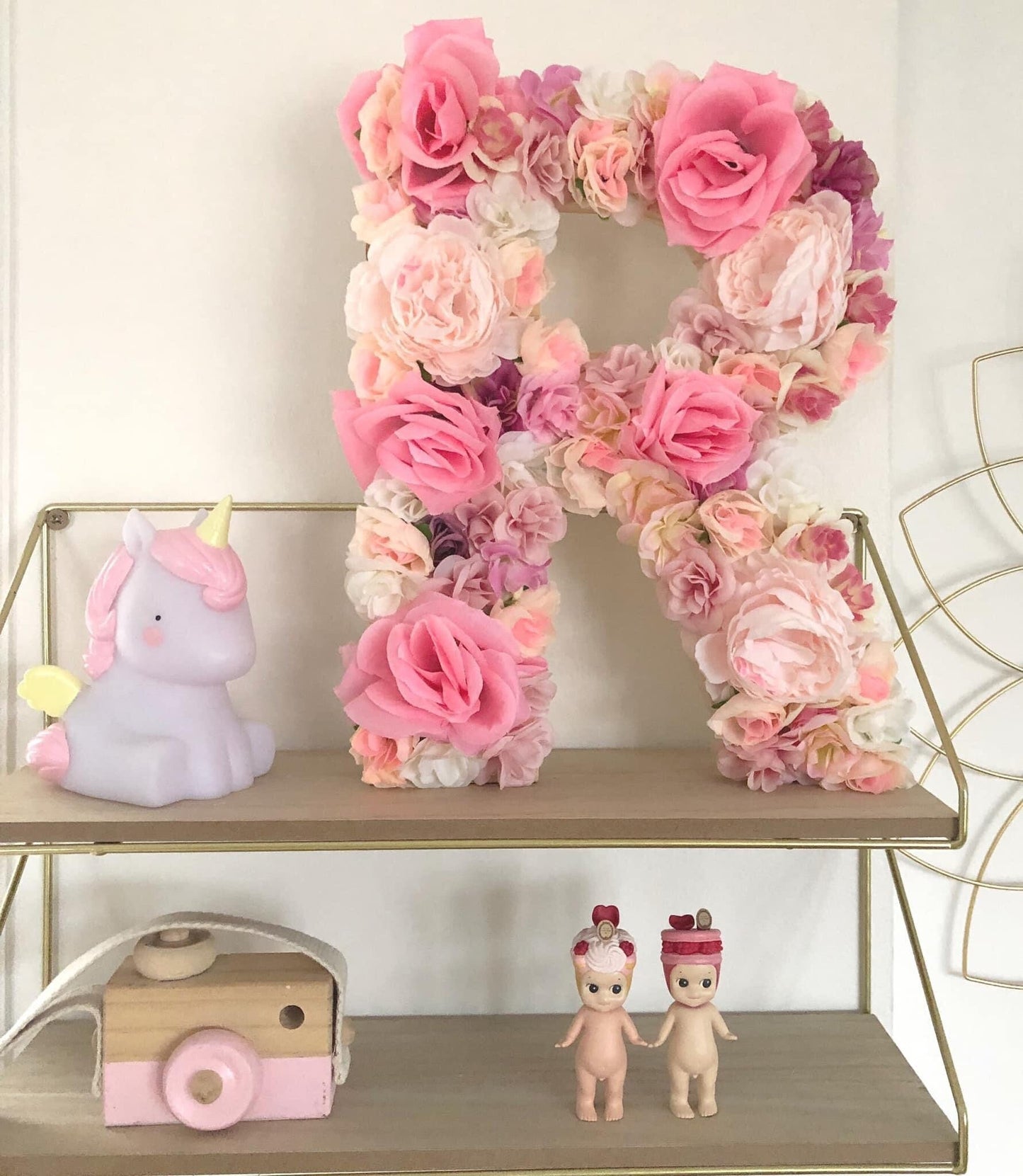 Lettre bois fleuries de roses differents cm