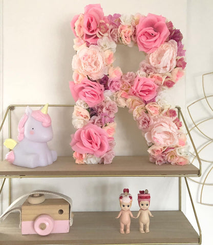 Lettre bois fleuries de roses differents cm
