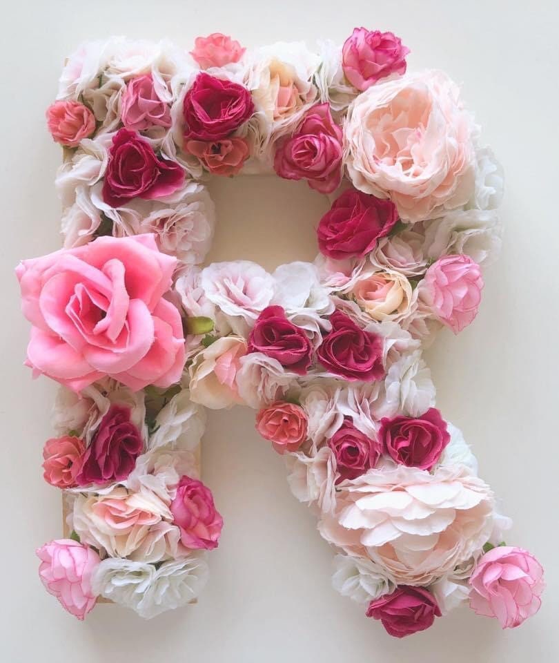 Lettre bois fleuries de roses differents cm